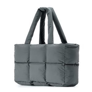 Quilted Puffer Shoulder Tote with Lattice Design